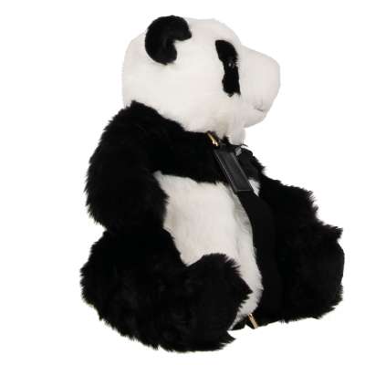 Unisex Faux Fur Plush Toy Panda Bear Backpack Bag White Black