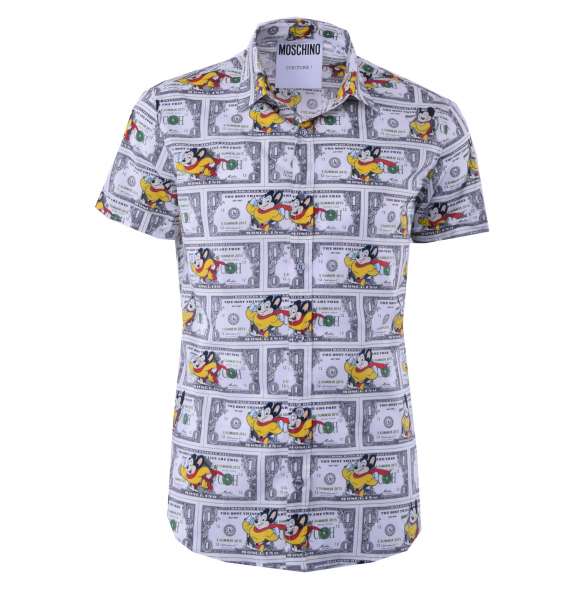 Printed Short Sleeves Cotton Shirt "Mighty Mouse" by MOSCHINO COUTURE