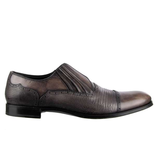 Formal lizard and calf leather derby shoes NAPOLI with elastic closure by DOLCE & GABBANA