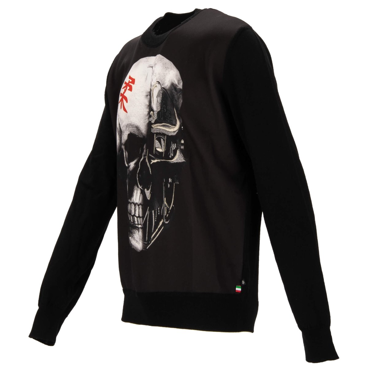 Philipp Plein Virgin Wool Sweater JAPAN SKULL with Embroidery and Logo Black XL FASHION ROOMS