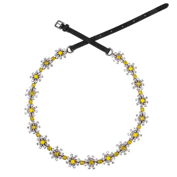 Chain - Belt embelished with crystal daisy flowers and suede leather in black by DOLCE & GABBANA 