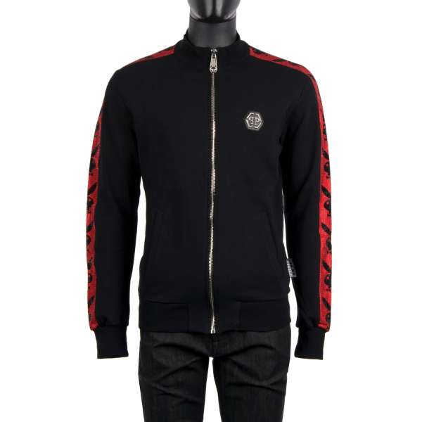 Track jacket with a large Plein Playboy crystals logo at the back, sleeves with crystals logo stripes and Philipp Plein logo at the front by PHILIPP PLEIN x PLAYBOY