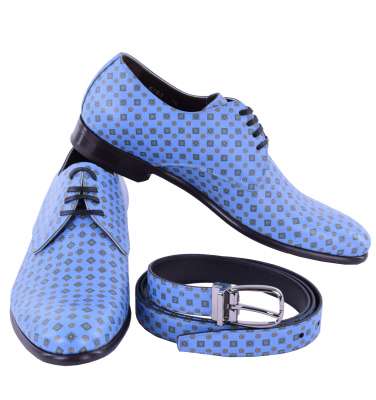 Dauphine Leder Derby Schuhe NAPOLI und Gürtel Geschenkset Blau