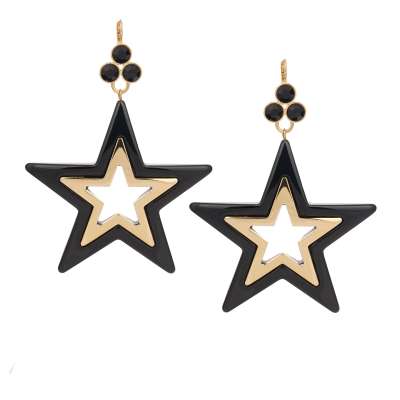 Stelle Stern Star Kristall Ohrringe Gold Schwarz 