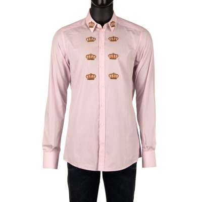 Crystal Goldwork Velvet Crown Cotton Shirt Pink 40 M