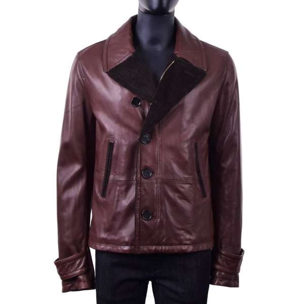 Nappa lamb leather jacket with a contrast tweed collar by DOLCE & GABBANA Black Line