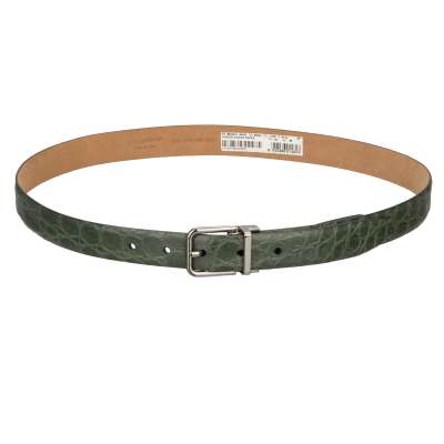 Silver Metal Buckle Croco Leather Belt Green 95 38 90 36