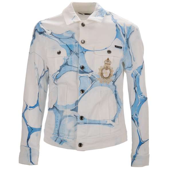 Gio Ponti Design Denim / Jeans jacket with DG pearl crown embroidered Logo and pockets by DOLCE & GABBANA