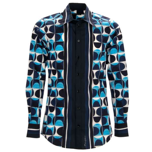 Cotton shirt with Gio Ponti design print in blue and white by DOLCE & GABBANA 