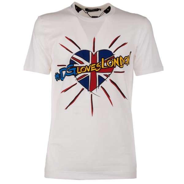 Cotton T-Shirt with DG Loves London Heart Print in white, red and blue by DOLCE & GABBANA