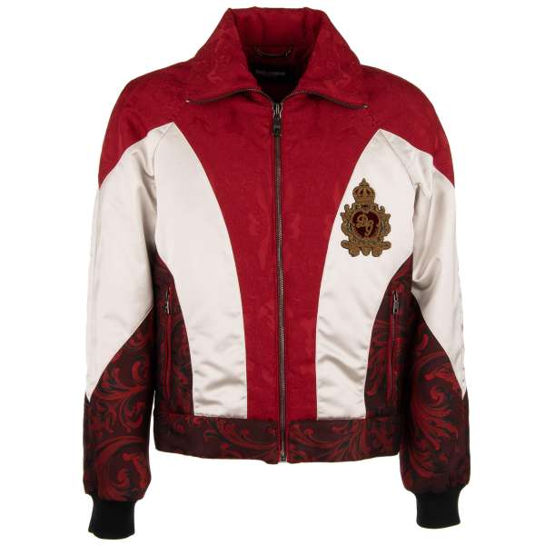 Stuffed jacquard jacket with gold embroidered DG Logo and crown and zipped pockets by DOLCE & GABBANA