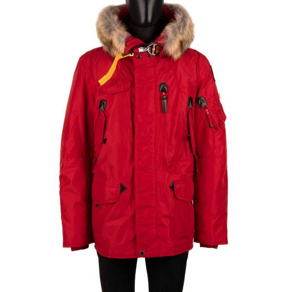 Parka / Down Jacket RIGHT HAND with a detachable real fur trim, hoody, many pockets and a removable down-filled lining in Red