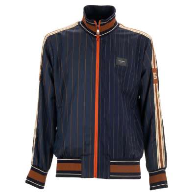 Striped Wool Bomber Jacket with DG Logo Blue Brown 46 S