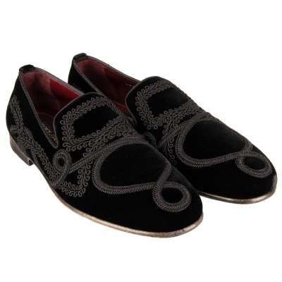 Spanish Lace Embroidered Velvet Shoes Loafer MILANO Black 39 UK 5