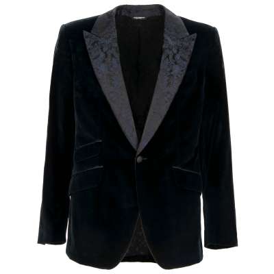Baroque Velvet Silk Jacket Blazer SICILIA Peak Lapel Blue 50 M L