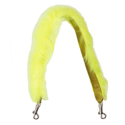 Faux Fur Leather Bag Strap Handle Neon Yellow Silver
