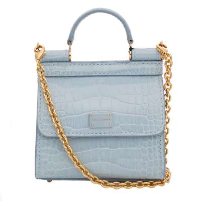 Croco Textured Leather Micro Crossbody Bag SICILY 58 with Logo Blue