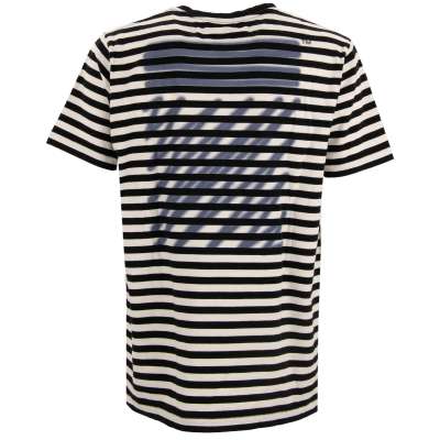 Virgil Abloh Gestreiftes Baumwolle T-Shirt mit Spray Logo und Patch Blau Weiß L