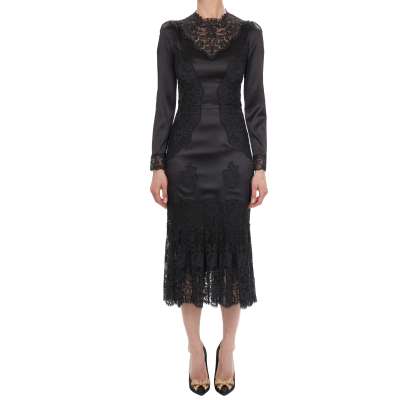 Chantilly Spitze Seide Kleid Schwarz IT 40 US 6 DE 36