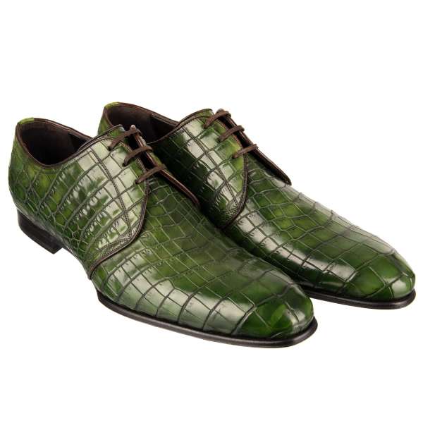 Dolce & Gabbana Elegant Crocodile Leather Derby Shoes PORTOFINO Green ...