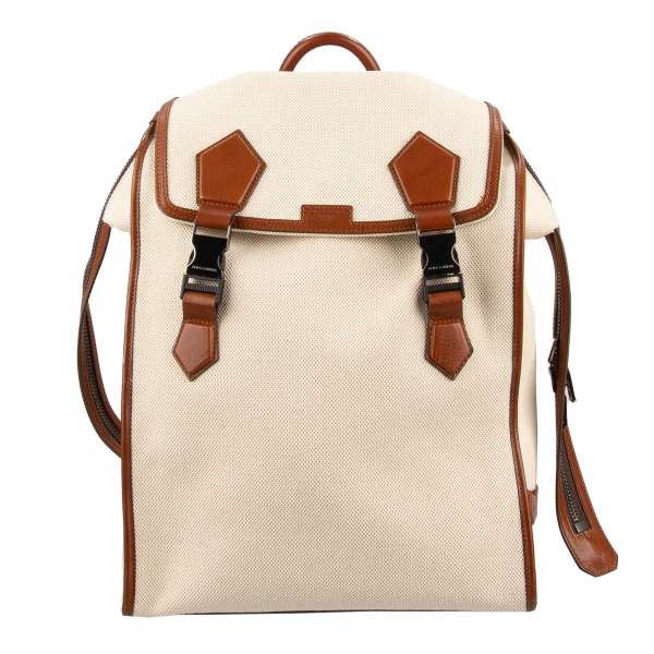 Large canvas and leather backpack EDGE with zip, buckles and logo by DOLCE & GABBANA