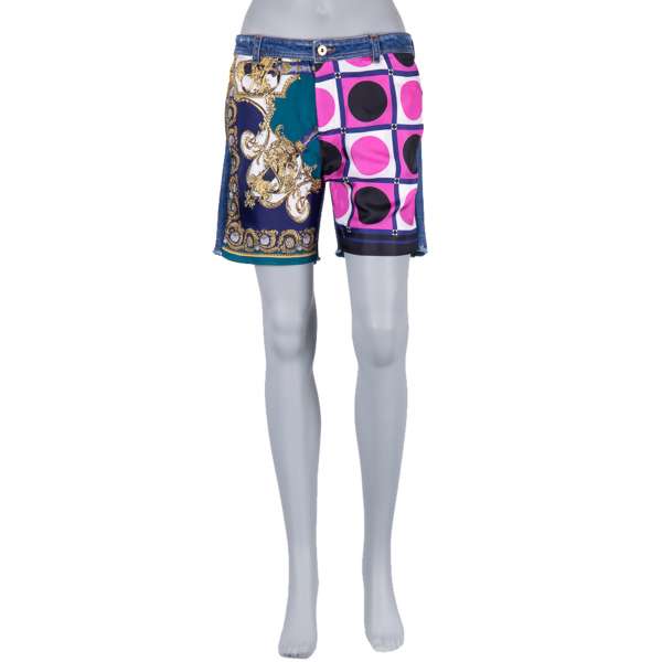 Denim and Silk Jeans Shorts in blue and pink by D&G DOLCE & GABBANA