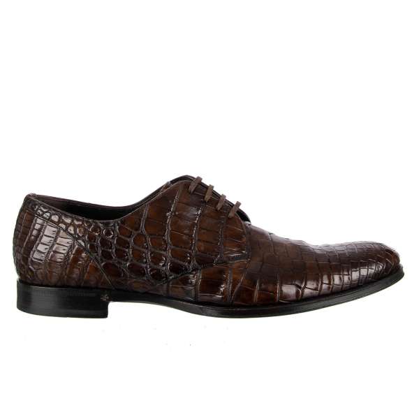 Sehr exklusive und seltene elegante Derby Schuhe NAPOLI aus Krokodilleder in Braun von DOLCE & GABBANA