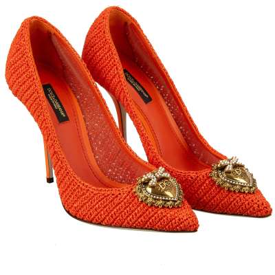 Raffia Heart Pearl Brooch Pumps DEVOTION Orange 39