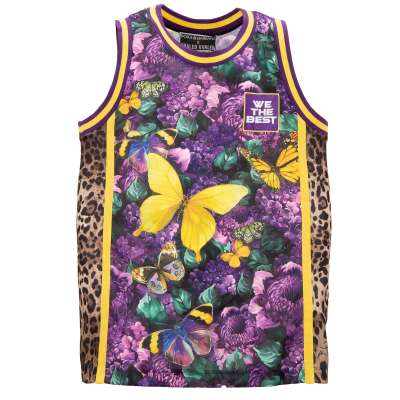 DJ Khaled Oversize Tank Top mit Schmetterlin und Leopard Print Lila Gelb