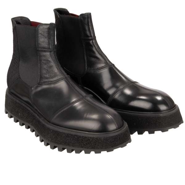 Leder Stiefeletten MICHELANGELO mit DG Metall Logo in Schwarz  von DOLCE & GABBANA