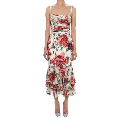 Kristall Pfingstrose Korsage Seide Kleid Pink Weiß IT 42 DE 36 S Kristall Pfingstrose Korsage Seide Kleid Pink Weiß IT 42 DE 36 S