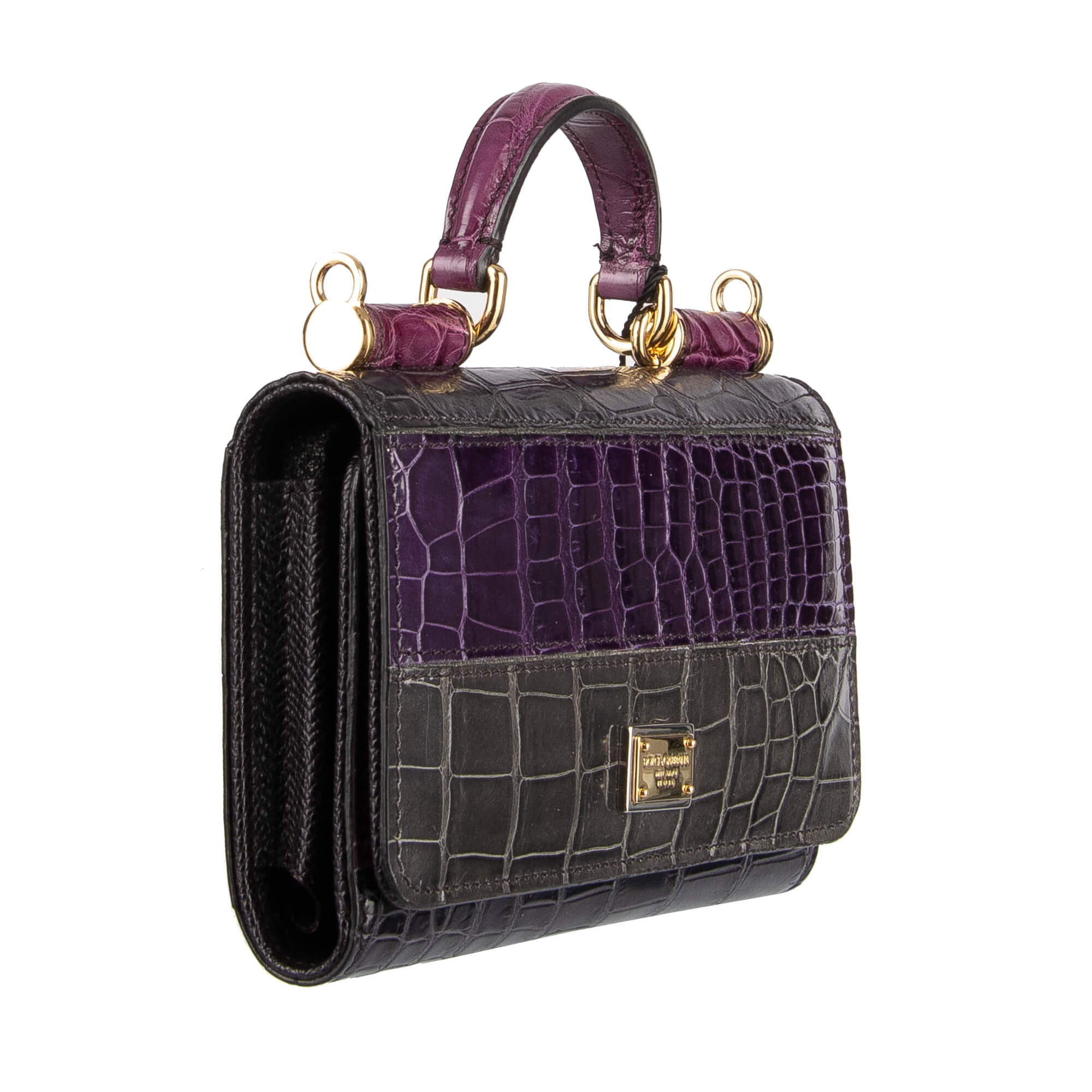 Dolce Gabbana Crocodile Leather Phone Clutch SICILY VON BAG Mini Purple Gray FASHION ROOMS