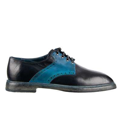 Vintage Style Leather Derby Shoes MARSALA Blue Navy