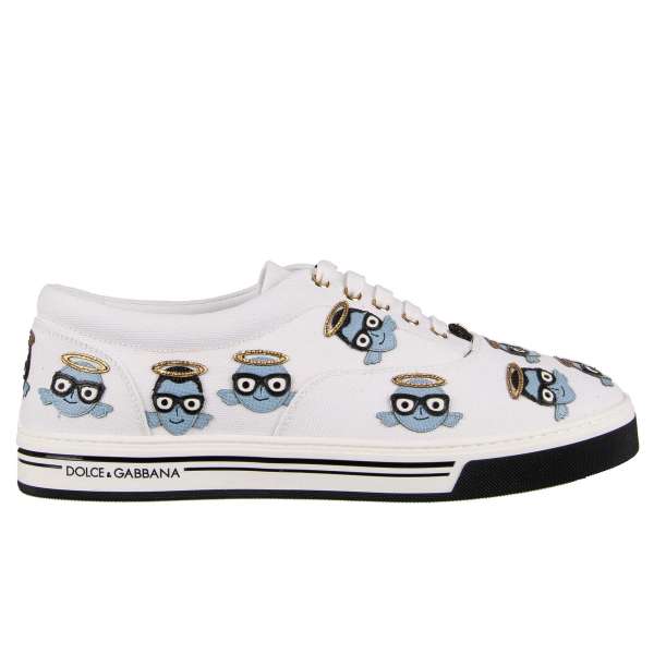 Low Top Canvas Sneaker ROMA mit aus Leder bestickten Gesichtern von Domenico und Stefano von DOLCE & GABBANA