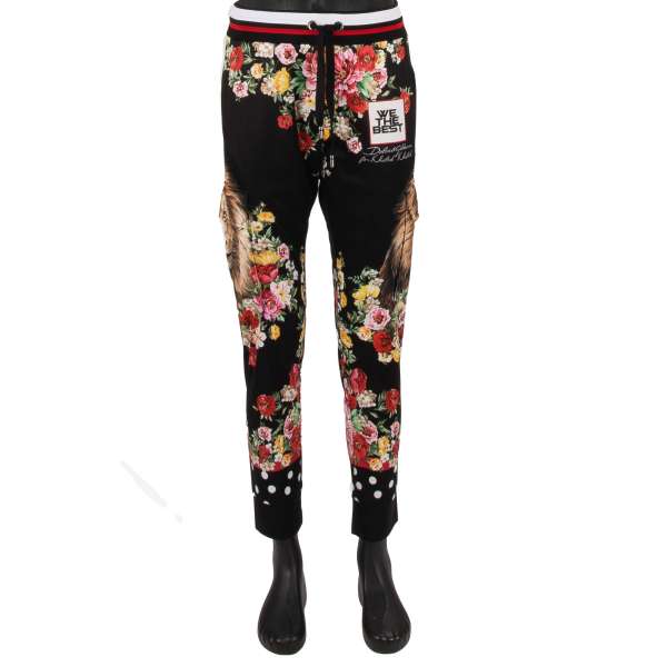 Sweatpants / Jogger Hose mit Löwen, Blumen und Logo Print, Taschen an Beinen und Taschen mit Reißverschluss von DOLCE & GABBANA  - DOLCE & GABBANA x DJ KHALED Limited Edition