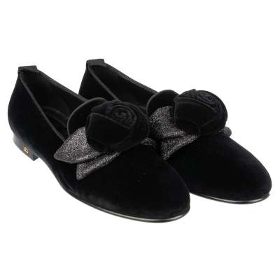 Velvet DG Logo Loafer Ballet Flats YOUNG QUEEN with Rose Bow Black 39