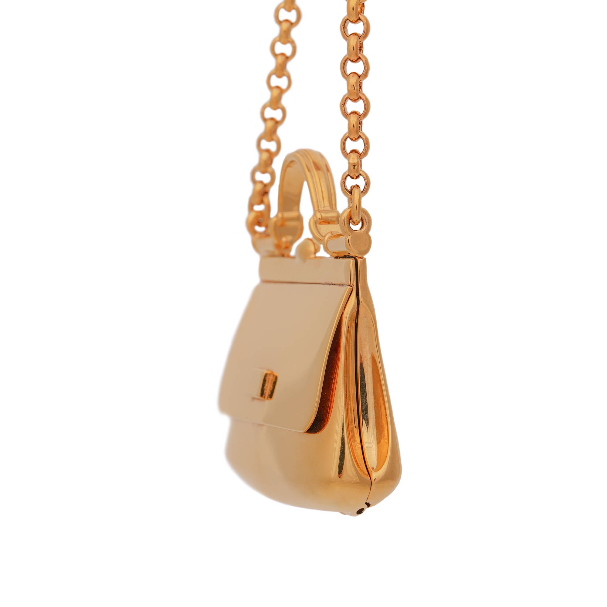 Dolce & Gabbana Bag Sicily Gold Brass Chain Micro Bag Pendant Necklace