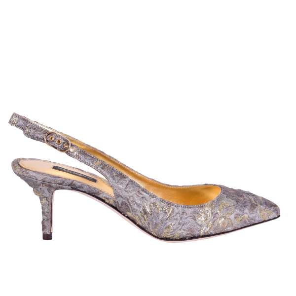 Brokat Slingback Pumps BELLUCCI mit floralem Muster von DOLCE & GABBANA Black Label