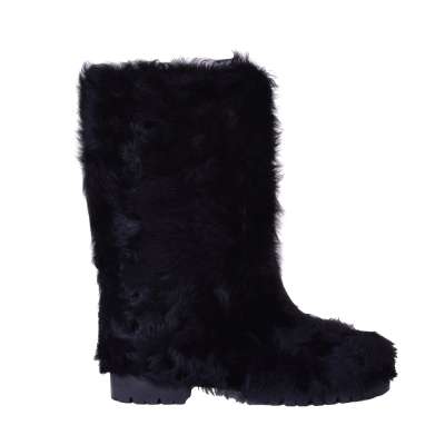 Flat Lamb Fur Boots BIKER Black 39