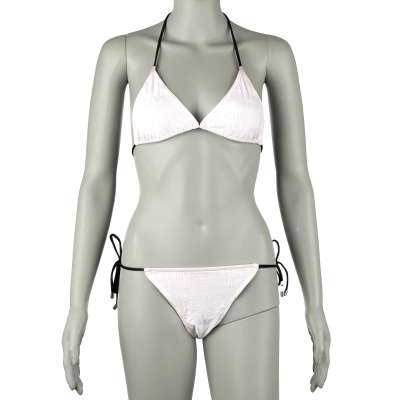Triangle Bikini with Logomania Print White Black