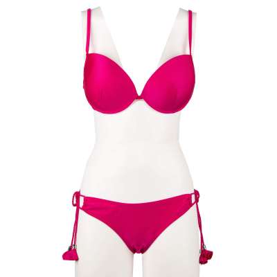 Padded Push-Up Triangle Bikini with Tassels Pink XL
