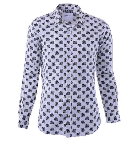 Printed cotton shirt with biker jackets print by MOSCHINO COUTURE