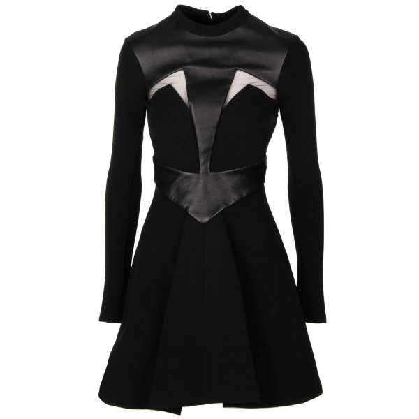 Short and stretch dress FINGERS with leather and tulle elements in black by PHILIPP PLEIN