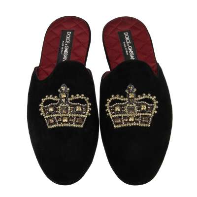 Crystal Pearl Crown Shoes Slipper MARCELLO Black 41 UK 7 US 8