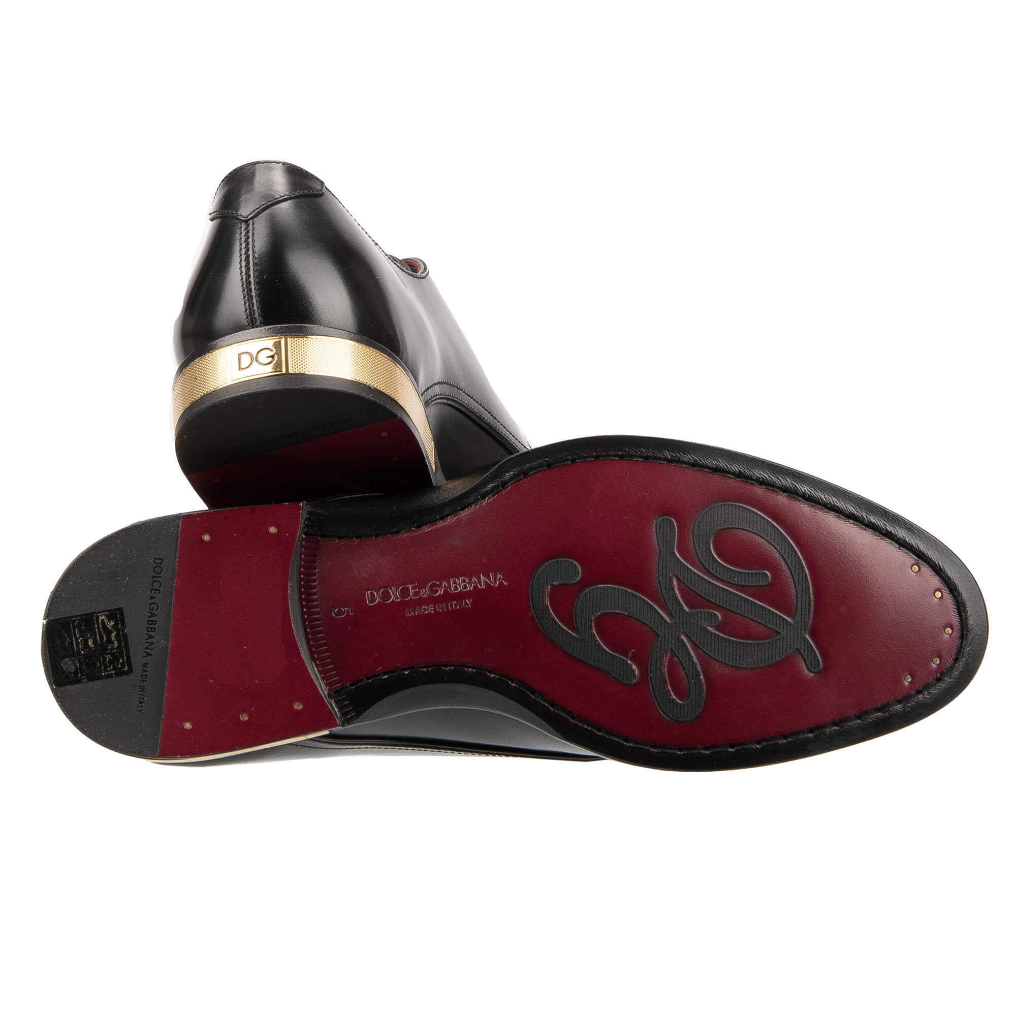 Dolce Gabbana DG Logo Leather Derby Shoes NAPLES Black Gold 39 UK 6 US 7 FASHION ROOMS