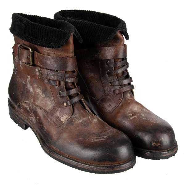 Stiefeletten BERNINI mit dekorativen Schnürsenkel und Schnalle in Braun von DOLCE & GABBANA