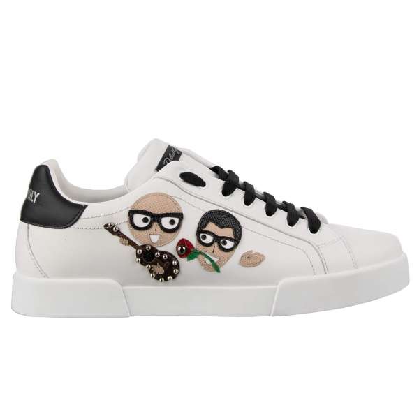 Low-Top Sneaker PORTOFINO Light with embroidered and studded Designer Avatars and logo by DOLCE & GABBANA