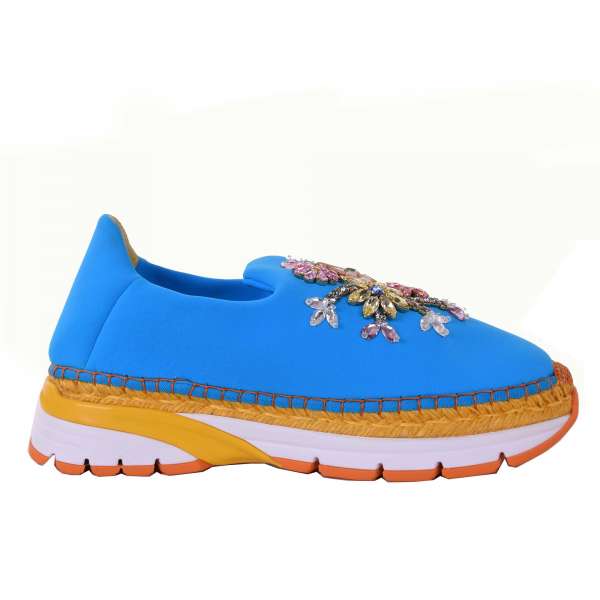 Ladies Neoprene Espadrilles Sneaker with floral rhinestones applications and logo plaque by DOLCE & GABBANA Black Label