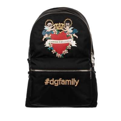 Heart, Angels and Crown Embellished Backpack L'Amore e Bellezza Black