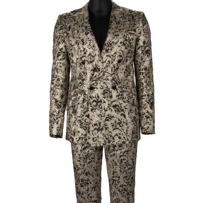 Barock Jacquard Anzug Sakko Blazer Hose Zweireiher Silber